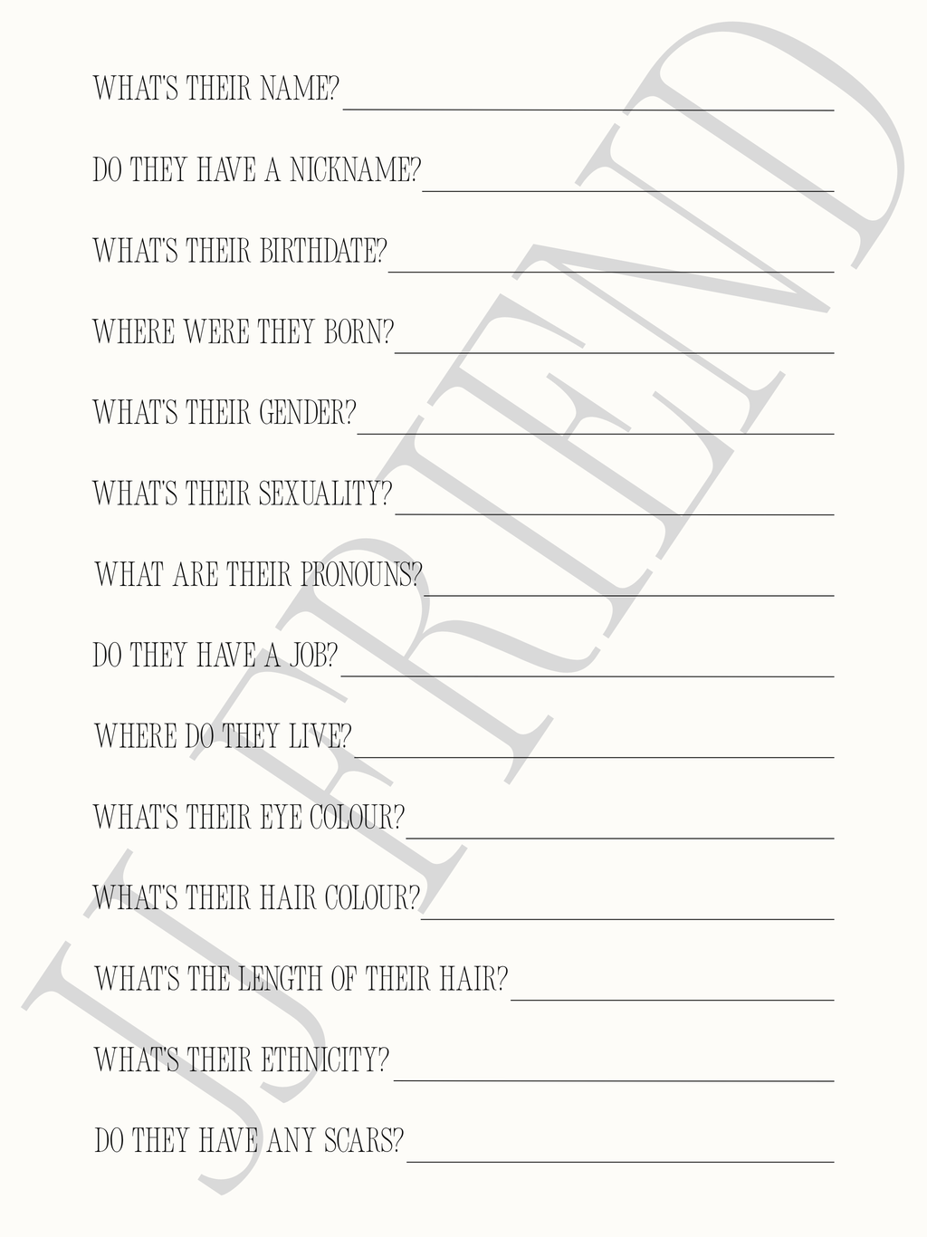 Character Questionnaire
