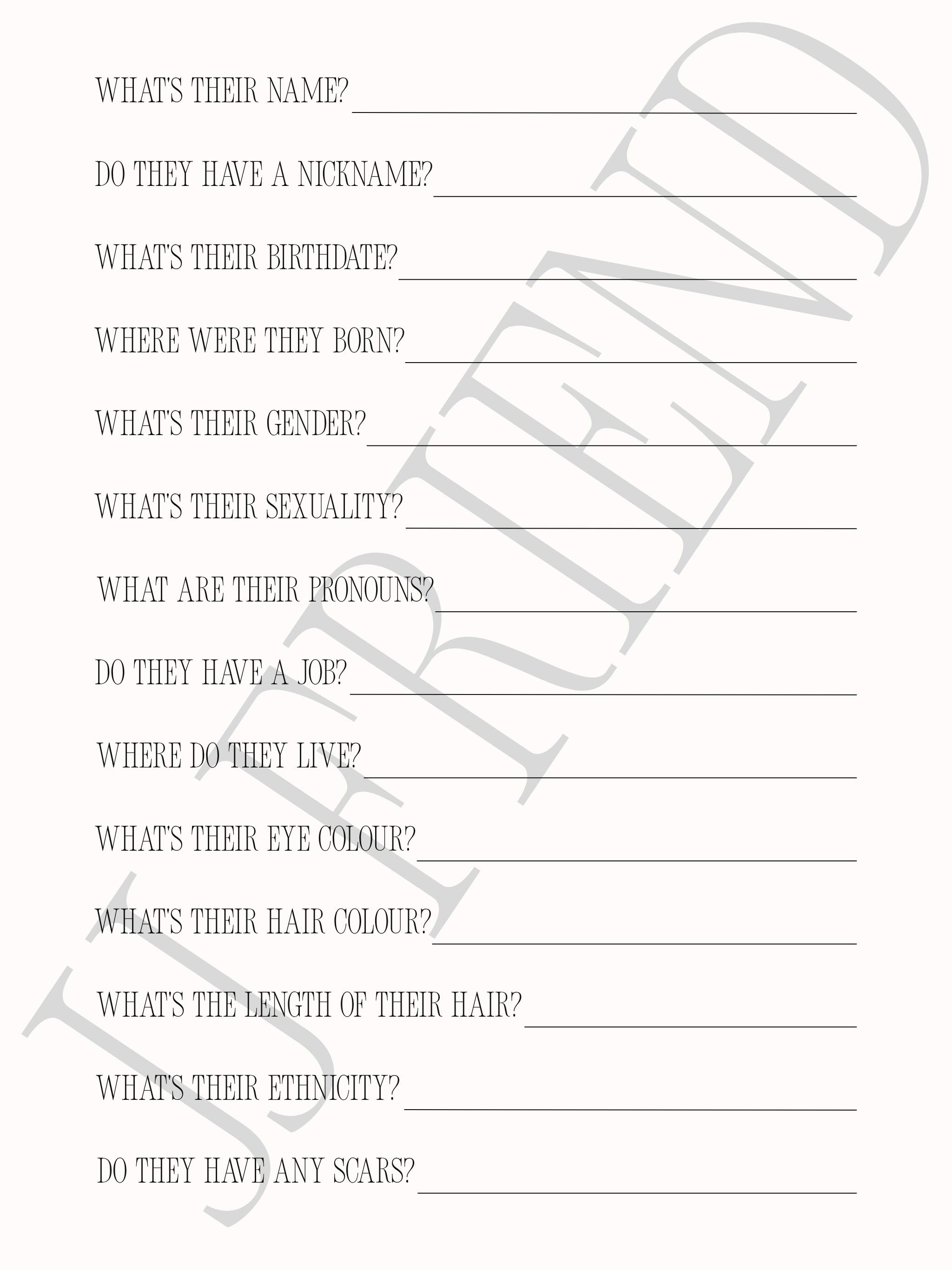 Character Questionnaire